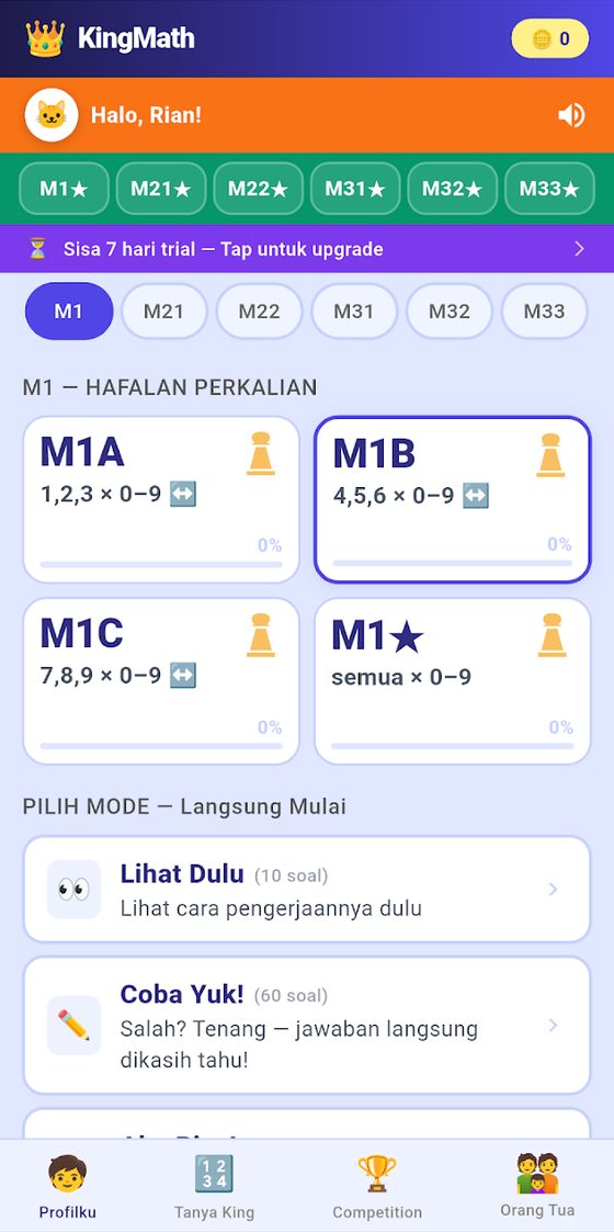 KingMath level screen